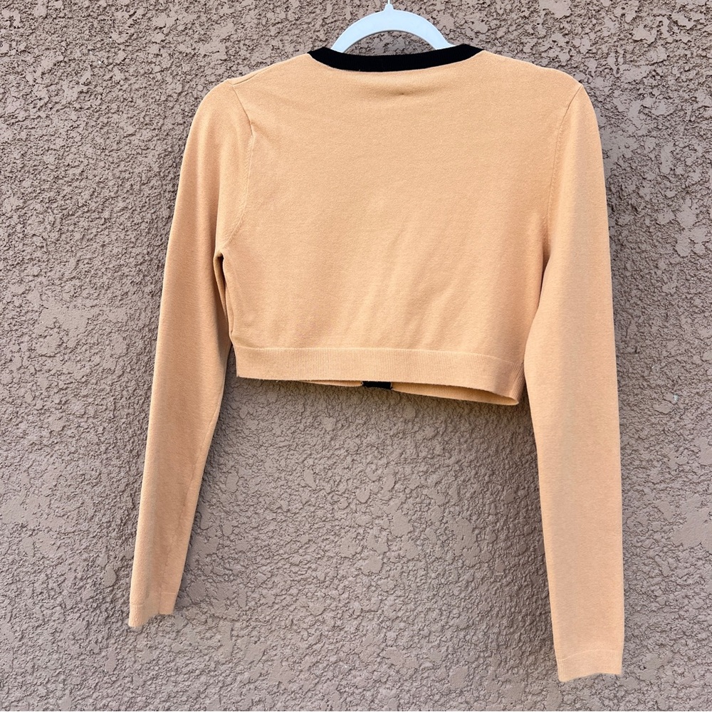 Victor Glemaud Crop Top M Cardigan Black Contrast Cafe Au Lait Ribbed Knit Y2K - Picture 5 of 11